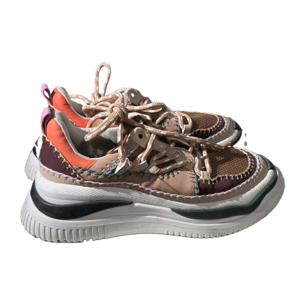 FARM Rio Zigzag Platform Sneakers White Multi Color Chunky Mesh Suede- Size 9
